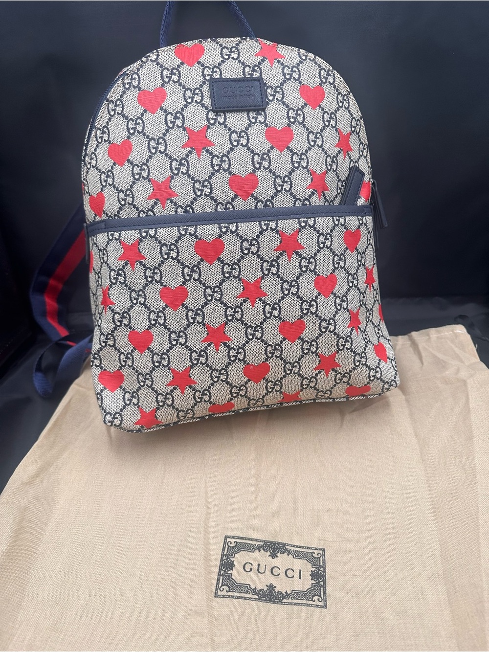 Inspooooo Red Heart & Star GG Canvas Backpack - Navy Trim - Picture 2 of 11